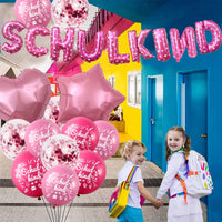 1 x Brand New Schoolchild girl, back to school girl decoration, school enrollment girl decoration, schoolchild foil balloon garland back to school confetti balloons set colorful - RRP €8.05