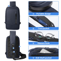 1 x RAW Customer Returns hk shoulder bag men, waterproof chest bag for 11.3 inch iPad crossbody bag with USB charging port backpack sling bag men small for work travel cycling hiking-blue - RRP €42.99