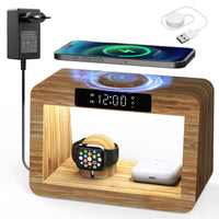 1 x RAW Customer Returns Wireless charging station with digital alarm clock night light, 5 in 1 wireless fast charger with adapter and cable, wireless charger for iPhone, AirPods Pro, Apple Watch - RRP €68.89