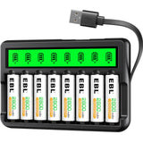 1 x RAW Customer Returns EBL LCD Intelligent Battery Charger, with 8 rechargeable batteries, AA 2800 mAh, with integrated USB cable, more order with LCD display - RRP €21.6