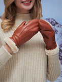 1 x Brand New YISEVEN Women Merino Rugged Sheepskin Fingerless Gloves Mitten Half Finger Warm Lined, Cognac Three Lines L 8 -9  - RRP €21.6