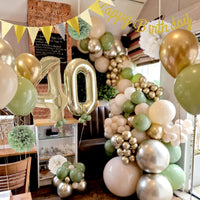 1 x RAW Customer Returns Decoration 40th birthday woman man, thinbal birthday decoration 40th birthday men women, 40th birthday women avocado green gold balloons with happy birthday banner, pompoms for woman man 40th birthday decorations - RRP €16.33