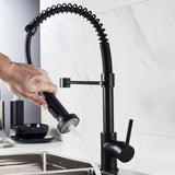 1 x RAW Customer Returns Kitchen Faucet with Spiral Spring, Pull-out Spray Kitchen Mixer Tap, 360 Swivel Cold and Hot Water Black  - RRP €53.99