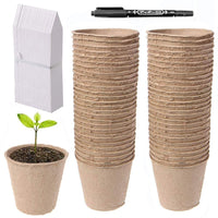 1 x RAW Customer Returns Abimars degradable cultivation pots, 50 pieces 8 cm cultivation pots, seed pots, plant pots, biodegradable made of wood fibers, plant cultivation set with plant labels, tools - RRP €14.1