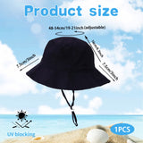 1 x Brand New Kids Sun Hat, Adjustable Summer Bucket Hat Girls Boys UV Protection Beach Hat Wide Brim Summer Visor Hat for Kids, 3-8 Years Navy Blue  - RRP €24.0