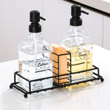 1 x RAW Customer Returns Shinowa Soap Dispenser with Holder, 2 Pieces Thick Glass Bathroom Lotion Bottles, Refillable Container with Pump, Sink Organizer and Durable Iron Rack Holder, Black - RRP €29.99