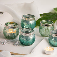 1 x RAW Customer Returns MJ PREMIER tealight glasses 12 pieces , lantern glass set votive candle holder made of vintage tealight holder round  decoration living room gift, aromatherapy, wedding, party decoration green 5.9 x 6.6 cm - RRP €23.18