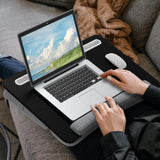 1 x RAW Customer Returns Laptop cushion, PUTORSEN laptop lap tray with ergonomic wrist rest, larger laptop cushion for max. 17.3 inch notebook, height adjustable laptop pad with tablet and phone holder black  - RRP €39.89