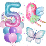 13 x Brand New Fairy Butterfly 5th Birthday Decoration - 13 Pieces Little Fairy Butterfly Balloons, XXL Butterfly Foil Balloon, Pink Blue Number 5 Balloon, Cute Wing Fairy Balloon for Girl s Party 5th Birthday - RRP €249.6