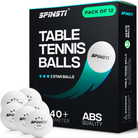 38 x Brand New SPINSTI Table Tennis Balls Set of 12 White 40 Professional 3 Star Quality ABS Balls for Indoor Sports - Celluloid Free Design Ping Pong Balls - RRP €322.62