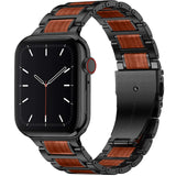 1 x RAW Customer Returns Oielai Wood Band Compatible with Apple Watch Strap 45mm 44mm 42mm 49mm, Stainless Steel Metal with Sandalwood Bracelet for Apple Watch Ultra iWatch Series 9 8 7 SE 6 5 4 3 2 1, Black Sandalwood - RRP €34.99