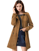 1 x RAW Customer Returns Allegra K Women s Trench Coat Long Sleeve Double Breasted Faux Suede Coat Winter Coat Brown XS - RRP €79.99