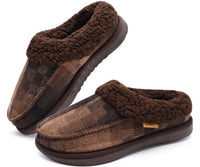 1 x Brand New COFACE Checked Brown Slippers Men s Winter Warm Plush Wool Lined Slippers Men Comfort Memory Foam Moccasin Hut Shoes with Non-Slip Rubber Sole Indoor and Outdoor Size 46EU - RRP €24.11