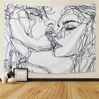 1 x RAW Customer Returns LOMOHOO Abstract Sketch Art Wall Hanging Black and White Tapestry Kissing Lovers Tapestry Wall Art for Bedroom Living Room Dorm Decor Tapestry 130x150cm - RRP €15.12