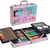 1 x RAW Customer Returns MIAOKE 145 Pcs Painting Set, Paint Box, Deluxe Mega Aluminum Box Drawing Kit with Colored Pencils, Markers, Acrylic Paints, Wax Crayons, HB Pencils, Watercolor Cake, Brushes, 18-Sheet Sketch Pad - Pink - RRP €40.33