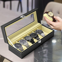 1 x RAW Customer Returns AN HUI MING watch box for 6 compartments watch case PU cover watch stand with glass lid for watch storage - RRP €20.4