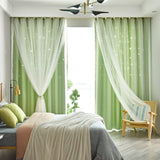 1 x Brand New Lanqinglv Blackout Curtains Children s Room Curtains Set of 2 Stars Blackout Curtains Opaque with Eyelets Girls Voile Gradient Curtains Green H 243 x W 132 cm  - RRP €10.07