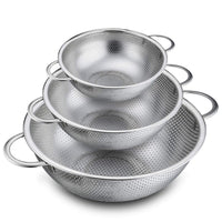 1 x RAW Customer Returns TEAMFAR sieve set of 3, stainless steel micro-perforated kitchen sieve, pasta sieve with handles, draining sieve for pasta, fruit, rice, vegetables, healthy and highly polished, dishwasher safe - 16 22 28 cm - RRP €20.16