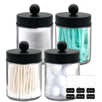 1 x RAW Customer Returns BIKALAN Glass Cotton Swab Container, Dressing Table Bathroom Organizer Set with Matte Black Stainless Steel Lids, Cotton Pad Dispenser Make up Organizer for Cotton Swabs, Cotton Pads, Dental Floss Picks - RRP €25.2