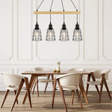 1 x RAW Customer Returns FORCOSO Wooden Pendant Light 4 Bulbs with Black Grid Shade - Modern Hanging Lamp Wood, E27 Vintage Hanging Light Ceiling Light Dining Table Wood for Living Room Bedroom Kitchen - Without Light Bulb - RRP €69.99