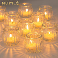 1 x RAW Customer Returns NUPTIO Clear Tealight Holder Tealight Glasses Glass 24 Pack Pumpkin Candle Glasses Small Tealight Glass Tealight Glasses Votive Candle Holder Ribbed Wedding Centerpieces Dining Room Christmas Decorations - RRP €42.98