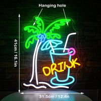 1 x RAW Customer Returns SIGNSHIP Palm Tree Neon Sign Drink Neon Sign Beer Bar Neon Sign for Wall LED Neon Light Sign for Home Bar Cart Summer Beach Restaurant Man Cave Beer Cafe Bistro Club Party Decor - RRP €40.33