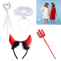 6 x Brand New OUMDON 4 Pieces Angel and Devil Headband, Red Devil Trident, White Angel Wand, Costume Party for Halloween Carnival Costume Accessory for Women and Children - RRP €73.56