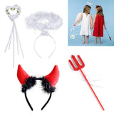 3 x Brand New OUMDON 4 pieces angel and devil horns headband set, carnival angel halo headband, red devil horns headband, devil red trident, white fairy stick for Halloween costume party - RRP €37.74