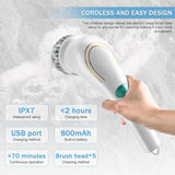 8 x Brand New Electric Cleaning Brush, Rechargeable Electric Bathroom Cleaning Brush, 360 Spin Scrubber with 5 Interchangeable Brush Heads for Kitchen, Bathtub, Sink, Window, Toilet - RRP €153.6