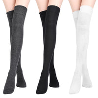 1 x RAW Customer Returns SATINIOR Extra Long Socks Thigh High Cotton Socks Extra Long Boot Socks for Girls Women Black, Dark Grey, White, 3  - RRP €19.15