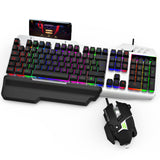 1 x RAW Customer Returns GALENMORO Keyboard Mouse Set - Gaming Keyboard with LED RGB Backlight QWERTZ DE Layout Mechanical Wired Gaming Mouse Aluminum Surface and Wrist Rest Black  - RRP €35.95