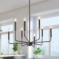 1 x RAW Customer Returns JHLBYL Black Chandelier Living Room, 8-Light Farmhouse Pendant Light with E14 Base, Vintage Industrial Adjustable Height Hanging Lighting for Kitchen Island, Dining Room, BedRoom - RRP €73.99