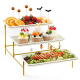 1 x RAW Customer Returns Lifewit 3 Tier Party Supplies Serving Tray, 30x17cm Serving Platter for Serving Food, White Reusable Trays with Gold Fruit Bowl for Vegetables, Fruits, Cookies, Desserts - RRP €25.2