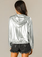 1 x RAW Customer Returns Allegra K Women s Blouse Long Sleeve Metallic Jacket Holographic Party Zipper Hooded Jacket Silver XL - RRP €54.44