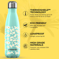 1 x RAW Customer Returns Proworks Stainless Steel Drinking Bottle 24 hours cold and 12 hours hot - Vacuum water bottle - Insulated bottle for sports, running, cycling, yoga and camping - 500ml - Green - Daisy Dreams - RRP €20.45