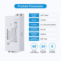 2 x RAW Customer Returns YAYZA LED transformer 24V 60W, IP44 LED transformer, volt converter 230V to 24V 2500mA DC LED driver, no LED flicker, no transformer noise, LED driver for LED lamps G4, MR11, GU5.3, MR16 - RRP €33.58