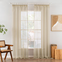 1 x RAW Customer Returns MIULEE Curtains with Ruffle Tape Set of 2 Curtains with Eyelets Living Room Curtains Made of Sheer Voile Curtains Transparent Bedroom Beige 140 x 260 cm - RRP €28.99