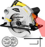 1 x RAW Customer Returns Circular saw, ENVENTOR 1500W hand-held circular saw with guide rail, saw blade 185mm, incl. 2x circular saw blade 24T 40T , max. cutting depth 65mm, 5500RPM, with laser guide, for wood, soft metal, PVC - RRP €69.99