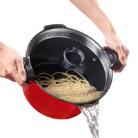 1 x RAW Customer Returns ROSSETTO pasta pot with sieve insert, cooking pot large 28 cm, asparagus pot induction with sieve lid, spaghetti pot, pasta pot 8 litres, soup pot, cast aluminium, ceramic non-stick coating, red - RRP €58.02