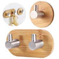 1 x RAW Customer Returns Self-adhesive hooks, wooden hooks, self-adhesive 304 stainless steel towel holder, wood, bamboo wall hooks, self-adhesive hooks, adhesive hooks for living room, kitchen, bathroom, bedroom small medium  - RRP €14.05