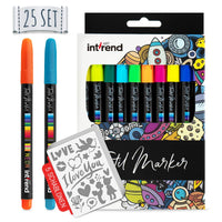 1 x RAW Customer Returns int rend textile marker set of 25 I 20 colorful textile pens machine washable 5 stencils I fabric paint pens I textile paint for painting shoes, T-shirts and bags I incl. 4 neon UV fabric pens - RRP €9.06