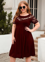 1 x RAW Customer Returns Women s Plus Size Dress Casual Dress A Line Swing Mini Dress Elegant Skater Dress Party Dress Lace Dress Winred XXL - RRP €25.2