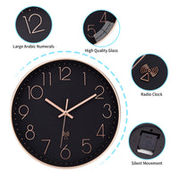 1 x RAW Customer Returns ACCSHINE Radio Controlled Wall Clock Without Ticking Noise Silent 30cm Quartz Battery Operated Large Wall Clock Easy to Read for Room Home Kitchen Bedroom Office School Black  - RRP €29.99