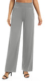 1 x RAW Customer Returns EXCHIC Women s Solid Color Loose Straight Cut Palazzo Pants High Waist Stretchy Lounge Pants with Pockets XL, Light Gray  - RRP €27.98