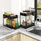 4 x Brand New Wizsofer Height Adjustable Under Sink Shelf with 2 Tiers, Sink Cabinet Organizer with 4 Hooks 1 Cup, Multifunctional Kitchen Rack, Under Cabinet Shelf for Kitchen Cabinet and Bathroom 1PC  - RRP €104.84