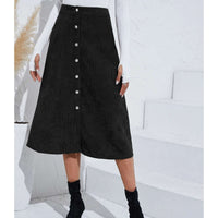 1 x RAW Customer Returns Women s Corduroy Skirts Long Corduroy Skirt with High Waist Slim A Line Winter Skirt Casual Midi Skirt Leisure Skirt with Button Placket and Split Hem M-Black  - RRP €29.62