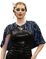 1 x Brand New Women s Cape Sequin Stole Gatsby Accessories Scarf for Evening Dress Cocktail Dress Navy Blue S - RRP €18.14