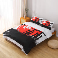 3 x Brand New Japanese Torii 3-piece bed linen 200 x 200 red microfiber duvet cover and pillowcase 80 x 80 with non-iron zipper, Asian style bed linen set black easy-care and breathable - RRP €107.97