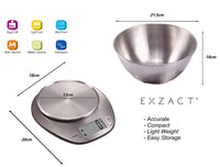 1 x RAW Customer Returns EXZACT Digital Kitchen Scales Stainless Steel - Electronic Cooking Scales with Removable Bowl for Baking and Cooking - Tare Function - Max 5 kg - Kitchen Scales with Bowl - RRP €14.2