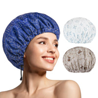 1 x RAW Customer Returns WINSTECK 3 Pack Shower Caps for Women, Comfortable Waterproof Bath Cap, Extra Large Double Layer, Hair Cap with Adjustable Hem in Oversized Design for All Lengths Style - RRP €11.8